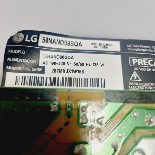 Tarjeta Fuente Para Pantalla Lg Modelo 50nano80sqa (Usado)