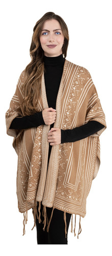 Poncho Capa Chal Largo Flecos Tejido Suave Tribal Boho Chic