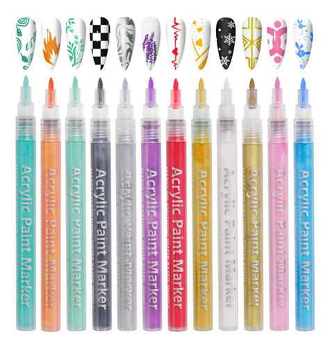 Nail Art Pen 12 Bolígrafos 3d Coloridos Para Esmalte De Uñas