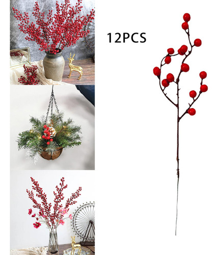 Z 12 Pçs Flores Artificiais De Natal Bagas Ramos Frutas