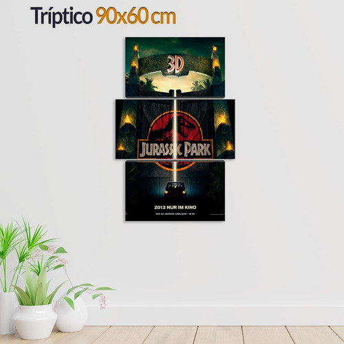 Cuadro Decorativo Moderno Jurassic Park Poster Jd-0610 M Tríptico 90x60 Cm Sin Marco