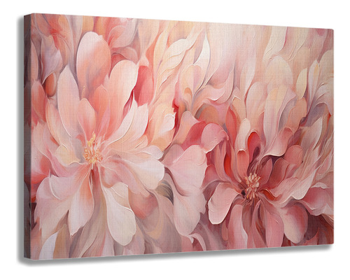 Cuadro Canvas Flores Rosas Acabado Pastel Moderno 120 X 60
