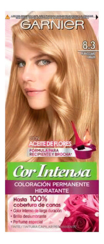 Kit Tintura, Oxidante Garnier  Cor intensa Kit Coloración Permnente Hidratante Garnier Cor Intensa tono 8.3 rubio claro dorado para cabello