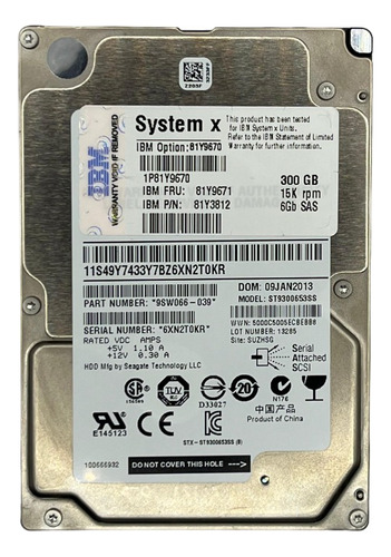 Hd Ibm 300gb 15k 2.5 Sas 6gb 81y9913 81y9902 81y9891 49y7433 @