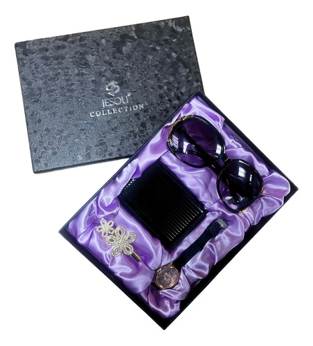 Pack Dama Tarjetero Lentes De Sol Broche Y Reloj E-042 Ub