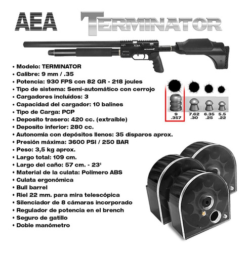 Imagen 2 de 10 de Rifle Pcp Aea Terminator 9 Mm