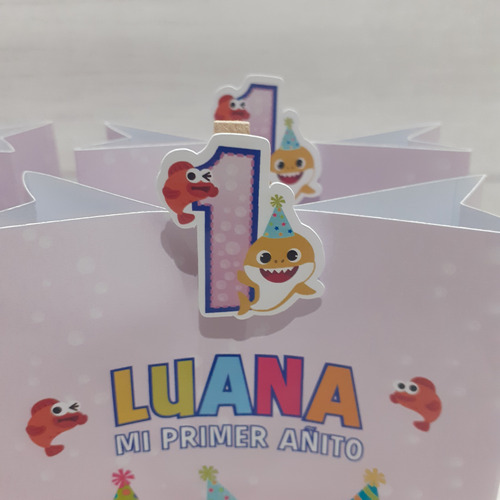 Bolsitas Golosineras Personalizadas - Baby Shark Fondo Rosa