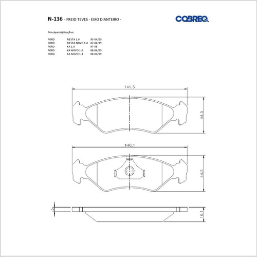 Pastilha De Freio Cobreq N-136 Ford Fiesta De 1996 Até 1999