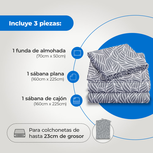 Kit 3 Piezas Juego De Sábanas Individual Microfibra Suave Gris Liso