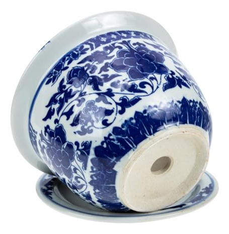 Macetero Cerámica Azul Y Blanco, 1 Juego Macetas Chinas Con