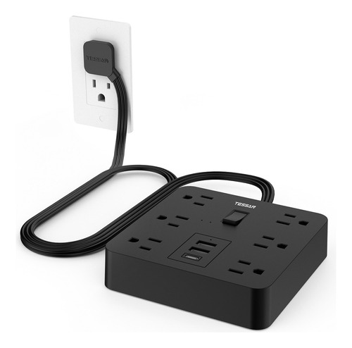 Cable De Extensión Flat Plug Power Strip De 1,5 M Con Puerto