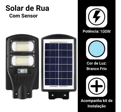 Luminária Pública Solar 100w Poste Rua Com Sensor Led Frio