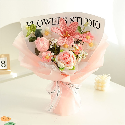 . Ramo Flores De Rosa Tejido Crochet Bouquet De Algodon