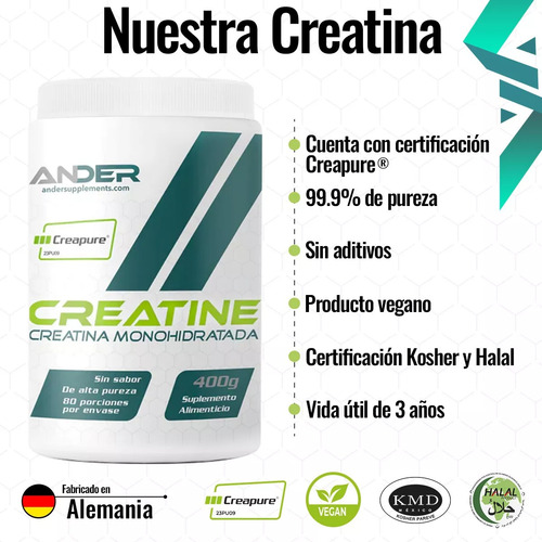 Creatina Monohidratada 100% Pura Formula Alemana 400gr Ander