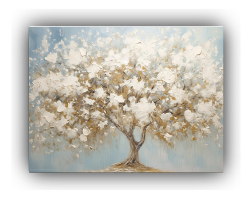 40x30cm Cuadro Decorativo Árbol Blanco Hojas Estilo Arte