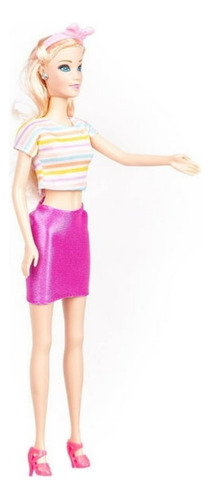 Muñeca Brittany Falda Rosa Blusa Rosa De Rayas