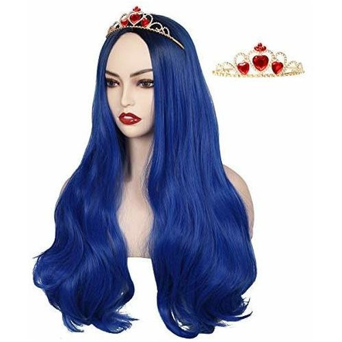 Colorground Long Wavy Dark Root Blue Wig Con Crown 4ns4z