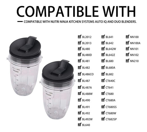 Vaso De 2 × 530 Ml Para Nutri Ninja 1000w Bl480br Bl450