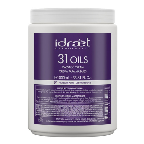 Imagen 2 de 3 de 31 Oil Crema Para Masajes Idraet 1 Kg Nutritiva Hidratante Tipo De Envase Pote Fragancia 31 Oleos Tipos De Piel Todo Tipo
