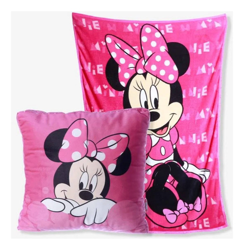 Kit Almofada + Manta Minnie Mouse Personagem Disney Rosa