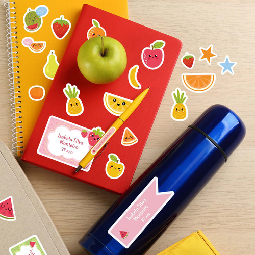 Imagem 2 de 3 de Etiquetas Escolares Frutas Personalizadas Kit Jumbo