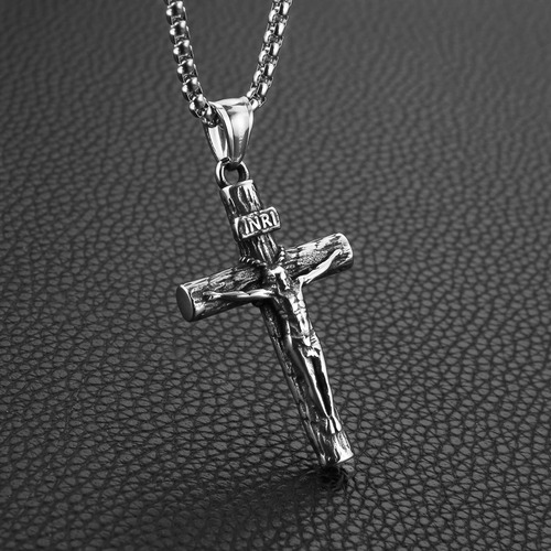 Hzman-collar Con Cruz De Crucifijo De Jesús De Acero De Cruz