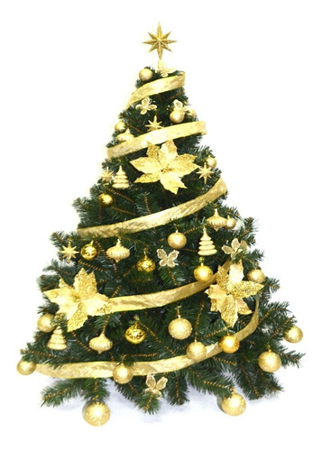 Árbol De Navidad Bariloche 1,35 Con Kit Oro 48 Pzas.