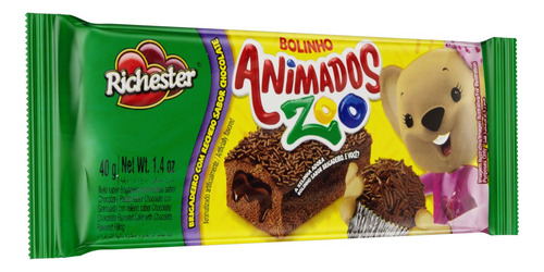 Bolo Richester Animados Zoo de brigadeiro e chocolate em pacote 40 g