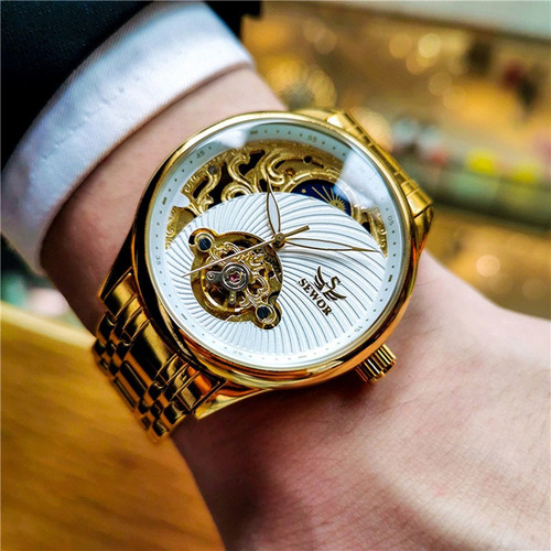 Reloj Hombre Esqueleto Diseño Tourbillon Automático Mecánico