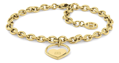 Pulsera De Cadena De Corazón Tommy Hilfiger. Chapado En Oro