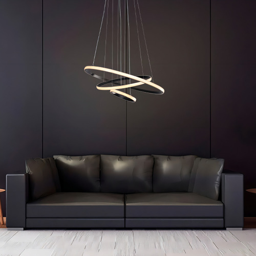Luminária Lustre Montreal Aneis Autovolt 45w 3000k Taschibra Cor Preto 110v/220v