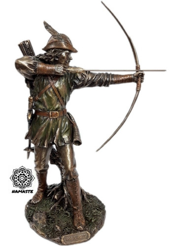 Figura De Robin Hood Arco Y Flechas Con Baño En Bronce 30cm