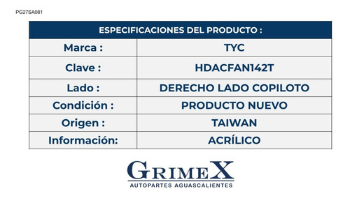 Faro Niebla Accord 2014-2015 C/base Filo Negro Der Tyc Ore