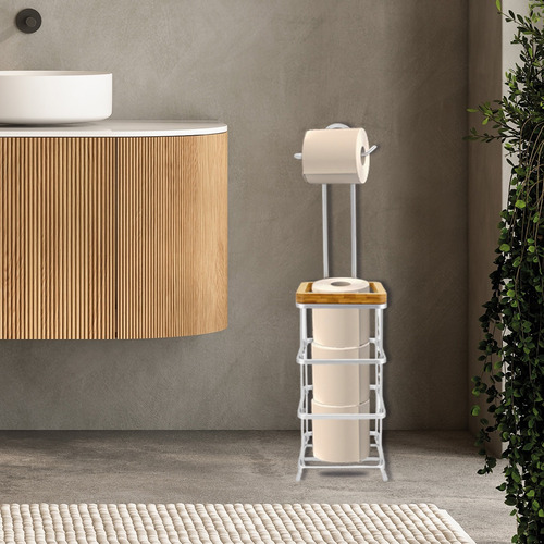 Porta Rollos Aluminio Con Bambú Bergdoff Home Color Blanco