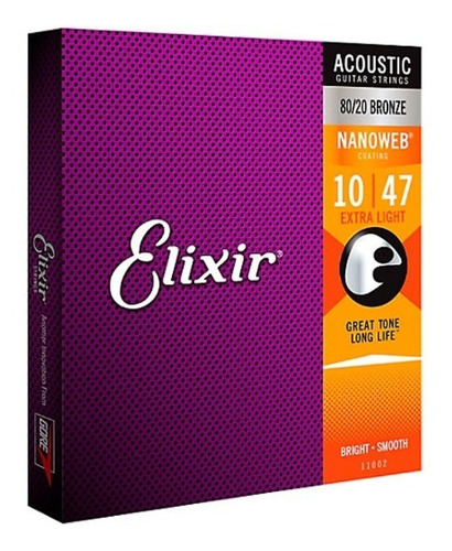 Encordoamento Cordas Elixir Violão Aço 010 11002 Selo Izzo