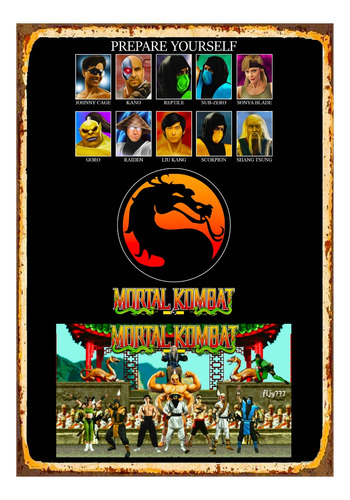 1 Cartel De Metal Estampado Juego Retro Mortal Combat 40x28