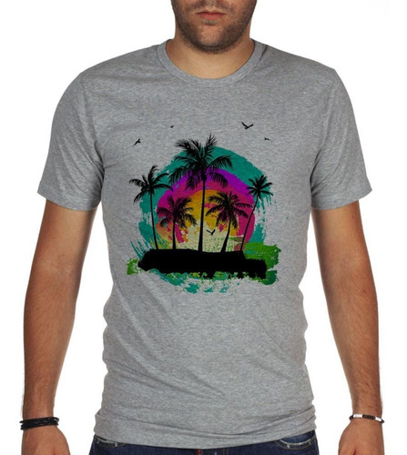 Remera De Hombre Palmeras Color Watercolor Playa Tropical