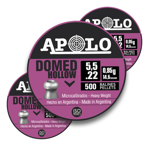 Imagen 4 de 10 de Balines Apolo Domed Hollow 5.5 Mm X500 Aire Comprimido Caza