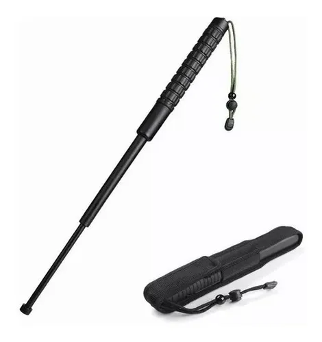 Bastón Retráctil 64cm Defensa Personal Con Funda Cromo Negro