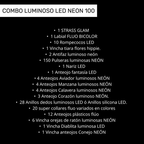 Imagen 2 de 10 de Combo Cotillon Luminoso Led Neon 100 Personas + Labial Fluo