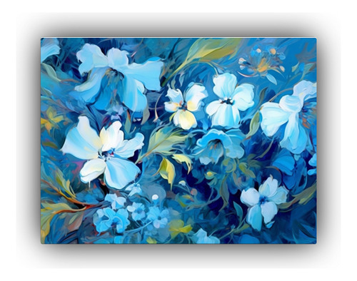 50x40cm Cuadro Realismo Onírico Con Flores Bastidor Madera