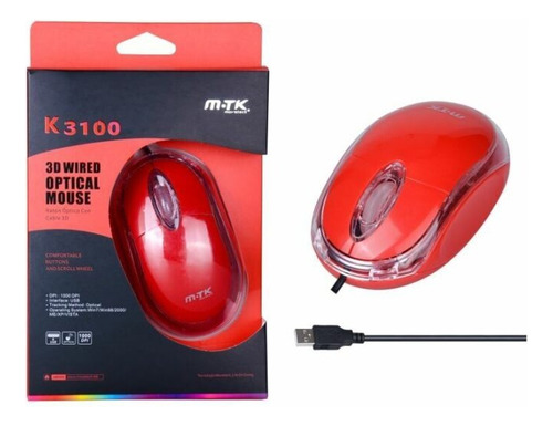  Mouse Optico 3d Con Cable M-tk K3100 Color Rojo