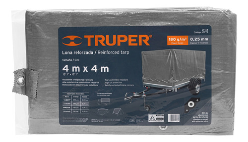 Lona Gruesa Reforzada Gris 4 X 4 Metros Truper 10773