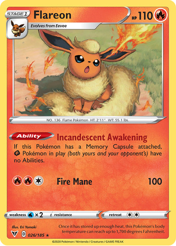 Flareon 26/185 Carta Pokemon Vivid Voltage Sword & Shield