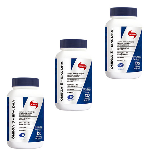 Kit Com 3 Unidades Omega 3 Epa Dha 120 Capsulas  Vitafor