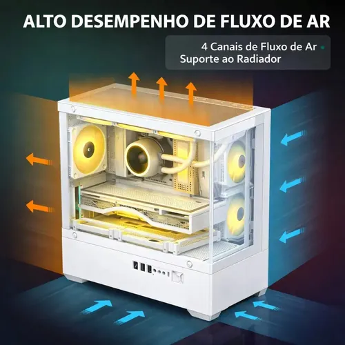 Gabinete Gamer Aquario C/3 Fans Rgb Lateral Vidro Brx Branco