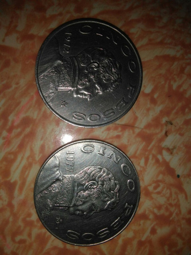 Monedas 5 Pesos Vicente Guerrero Años 1972 Y 1977