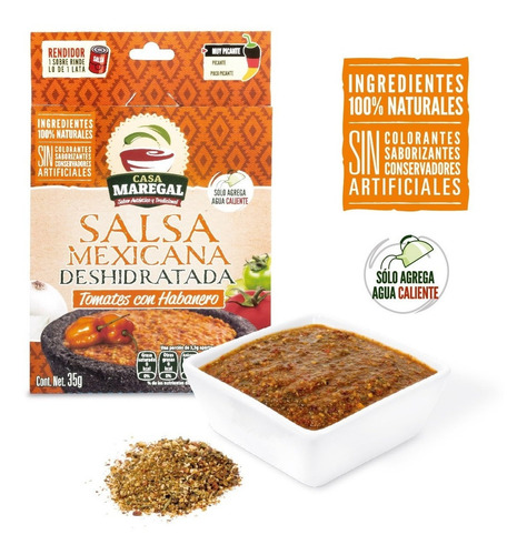 Imagen 1 de 2 de Salsa Deshidratada Tomate Y Habanero 35 G - Casa Maregal