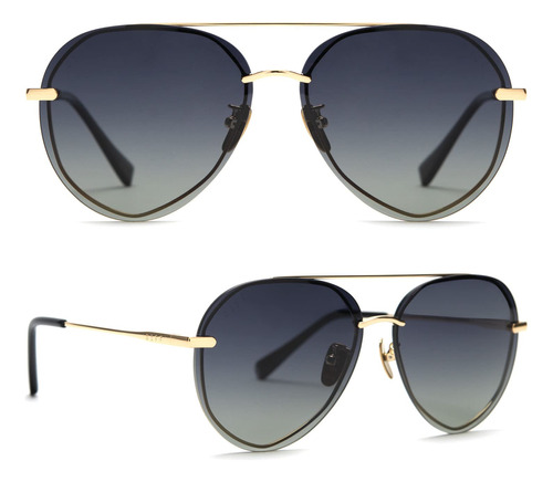 Diff Gafas De Sol Lenox Designer Aviator Para Mujer, Negro G