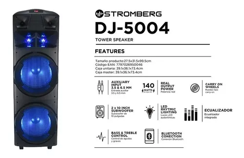 Parlante Torre Sonido Dj-5004 140 Watts Stromberg Bluetooth